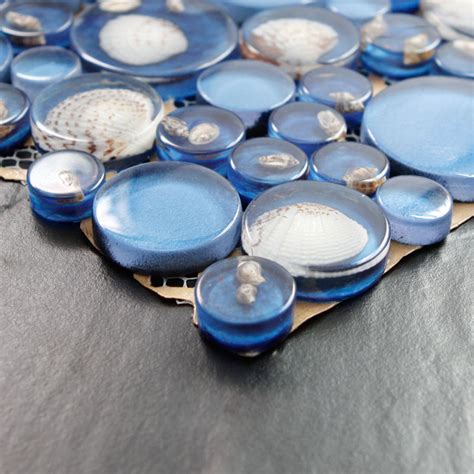 Blue Mosaic Tile Resin Glass Conch Tile Backsplash Pebble Patterns Bathroom Tiles for Wall ...