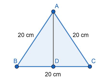 The side length of an equilateral triangle is 20 cm. How do you find ...