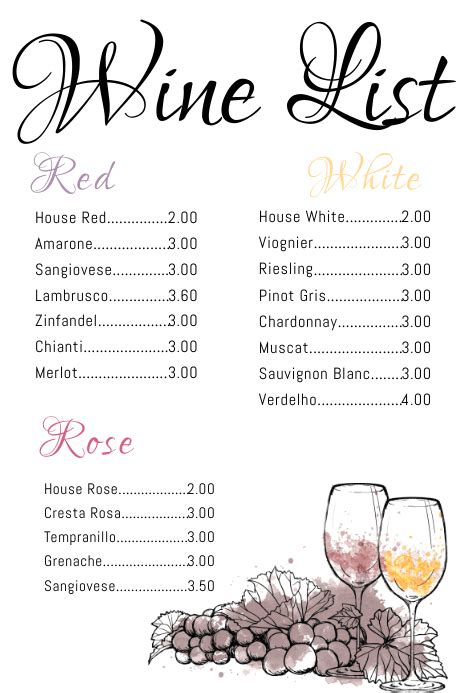 Wine List Cafe Bar Menu Template | PosterMyWall