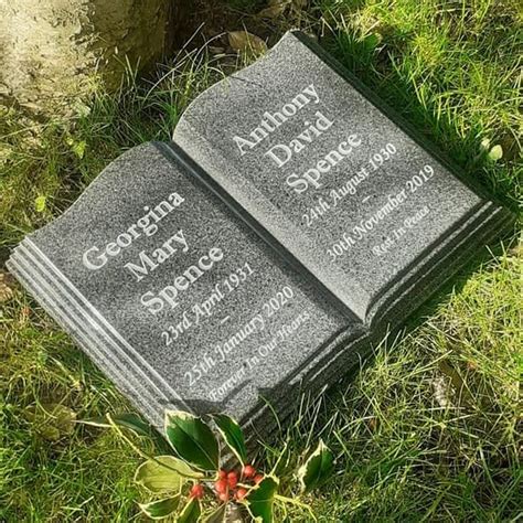 Grave Flat Headstone Open book Bible Memorial Marker Grave Cemetery Stone#6 - Silver