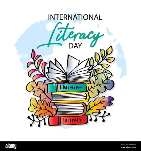 International Literacy Day poster with stack of books. Education ...