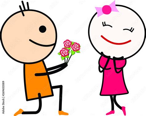 Vector illustration of a cute cartoon love couple, boy proposing girl ...