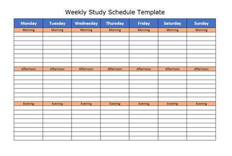 Weekly Study Schedule Template | Study schedule template, Study ...