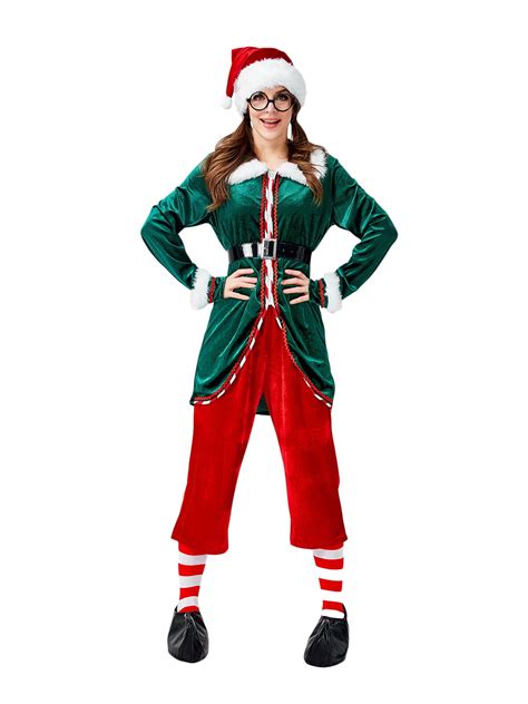 Unisex Men's Elf Costume Adult Deluxe Santa Cosplay Suit Christmas Costume Elf Santa Helper ...