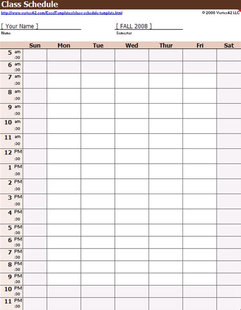 Weekly Class Schedule Template for Excel