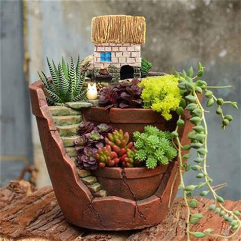 Succulent Plant House Herb Planter Mini Landscape Flower Pots Basket Bonsai Box Crafts Planter ...