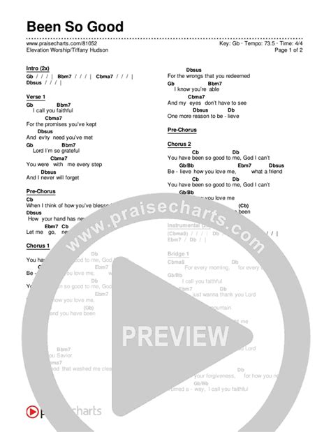 Been So Good Chords PDF (Elevation Worship / Tiffany Hudson) - PraiseCharts