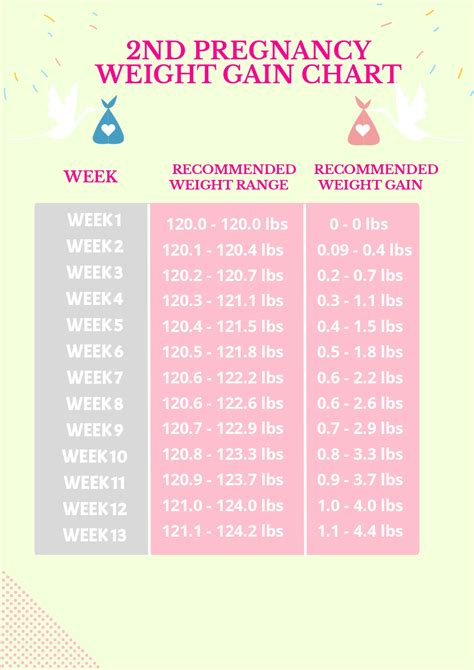 2nd Pregnancy Weight Gain Chart Template in Word, PSD - Download ...