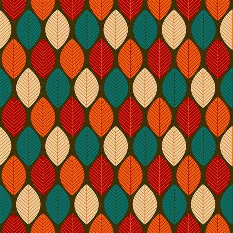 Mid century modern geometric leaves retro 70s seamless pattern. Autumn ...