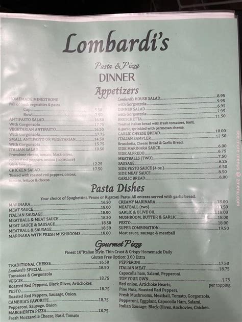 Online Menu of Lombardis Restaurant, Cambria, California, 93428 - Zmenu