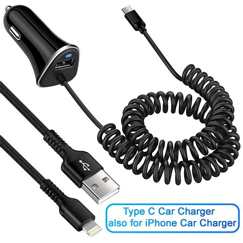 Car Charger,Coiled iPhone Car Charger Adapter,HAOANO USB C Car Charger ...