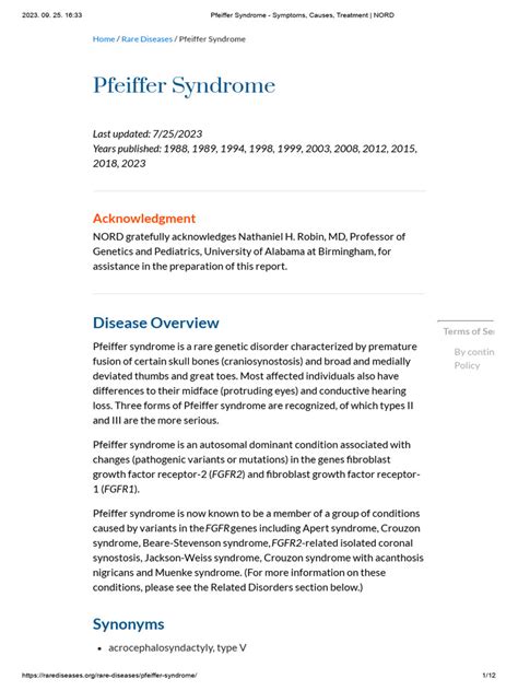 Pfeiffer Syndrome - Symptoms, Causes, Treatment - NORD | PDF