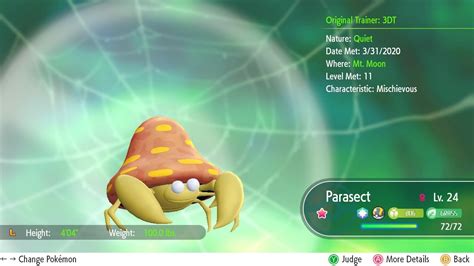 047 Parasect Shiny evolved from Paras Shiny Pokemon Let's Go. - YouTube