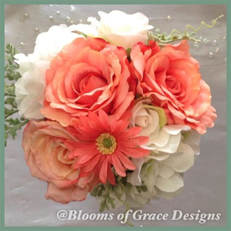 Country Rustic Coral Bouquet, Roses, Daisies And Hydrangeas. Bridal ...