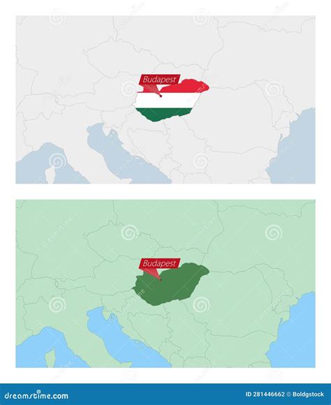 Hungary Map with Pin of Country Capital. Two Types of Hungary Map with ...