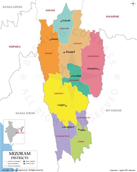 Mizoram Map, Mizoram District Map, Mizoram State Political Map