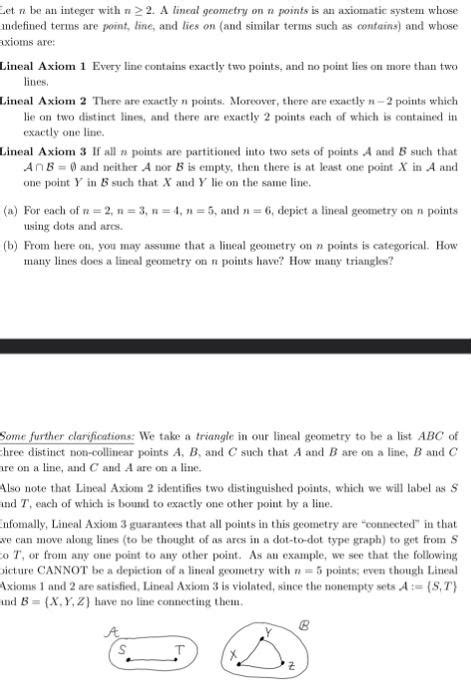 Let n be an integer with n≥2. A lineal geometry on n | Chegg.com