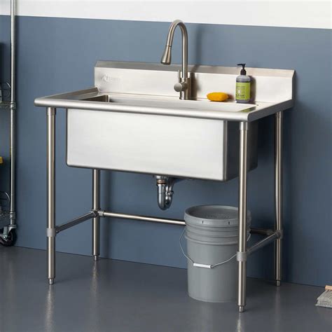 TRINITY 32" x 16" Stainless Steel Utility Sink with Pull-out Faucet | Stainless steel utility ...