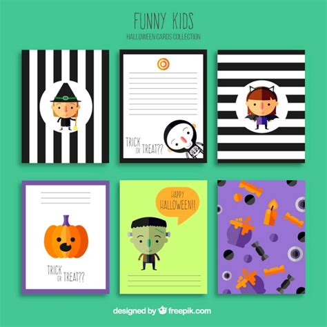 Free Vector | Funny kids halloween cards collection