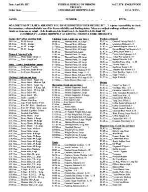 Ohio Prison Commissary List - Fill Online, Printable, Fillable, Blank | pdfFiller