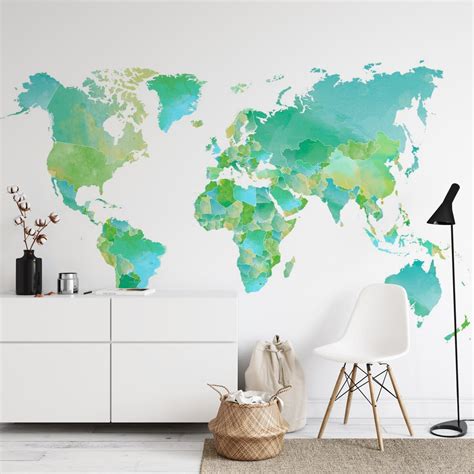 World Map In Green and Blue wallpaper - Happywall