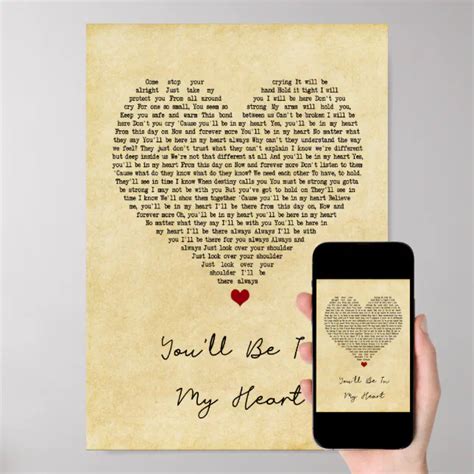 You'll Be In My Heart Vintage Heart Song Lyric Poster | Zazzle