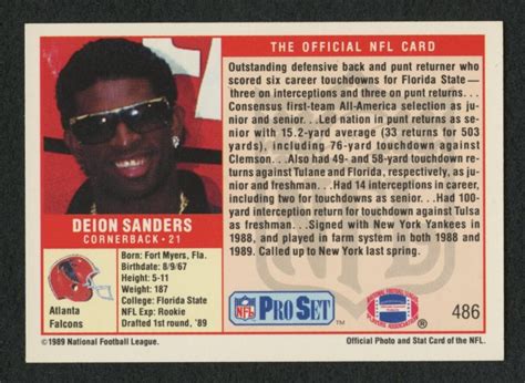 Deion Sanders 1989 Pro Set #486 RC | Pristine Auction