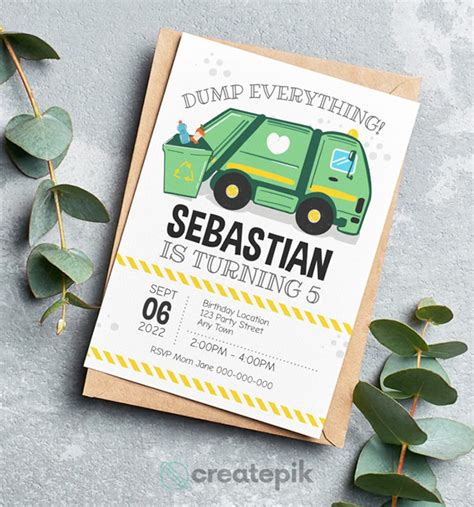 Garbage Truck Party Invite Garbage Truck Birthday Invite - Etsy