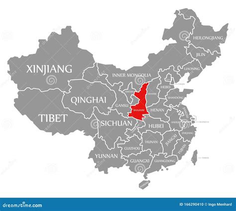 Shaanxi Red Highlighted in Map of China Stock Illustration ...