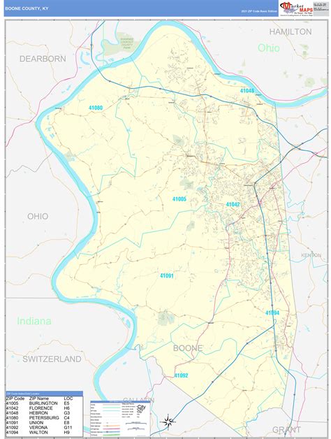 Boone County, KY Zip Code Wall Map Basic Style by MarketMAPS