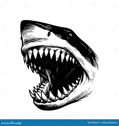 Open Mouth of an Angry Shark with Teeth. Vector Illustration on White ...