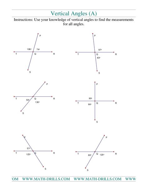 Vertical Angles Practice Worksheets