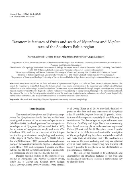 (PDF) Taxonomic features of fruits and seeds of Nymphaea and Nuphar taxa of the Southern Baltic ...