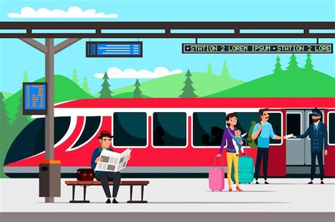 Free Vector | Train station and passengers train or subway car has arrived people are boarding ...