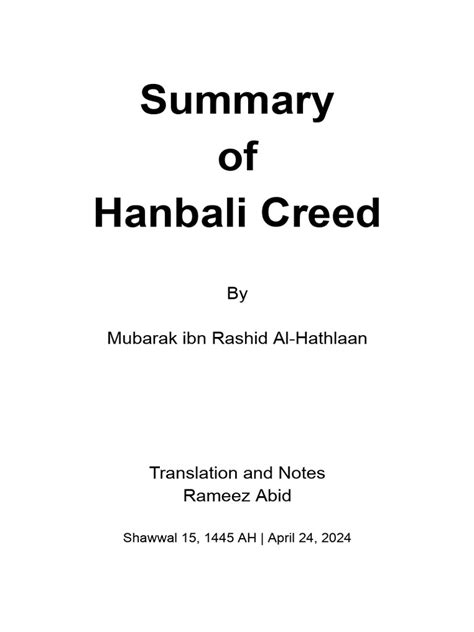 Summary Hanbali Creed | PDF | God In Islam | Prophets And Messengers In Islam