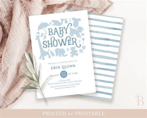 Blue Baby Shower Invitation Boy Baby Shower Invitation Baby - Etsy