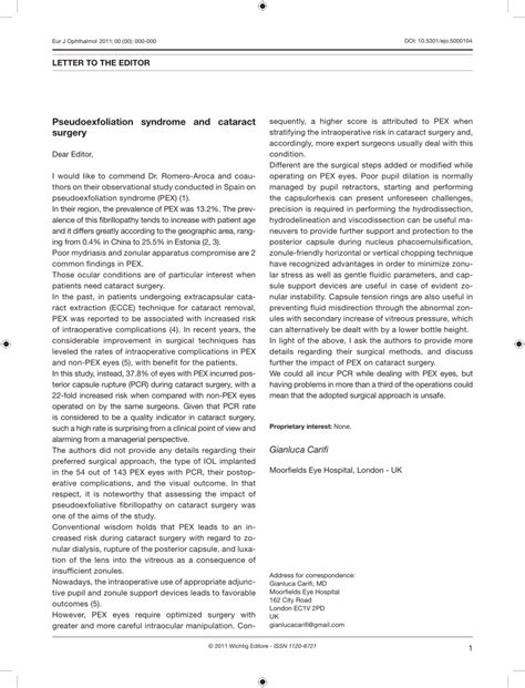 (PDF) Pseudoexfoliation syndrome and cataract surgery REPLY