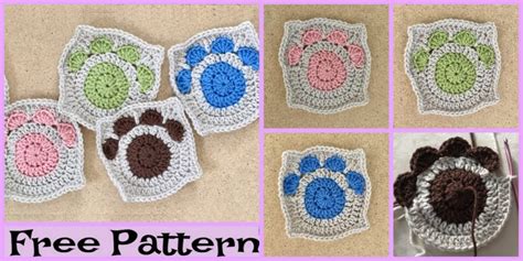 Paw Print Granny Squares - Free Crochet Pattern - DIY 4 EVER