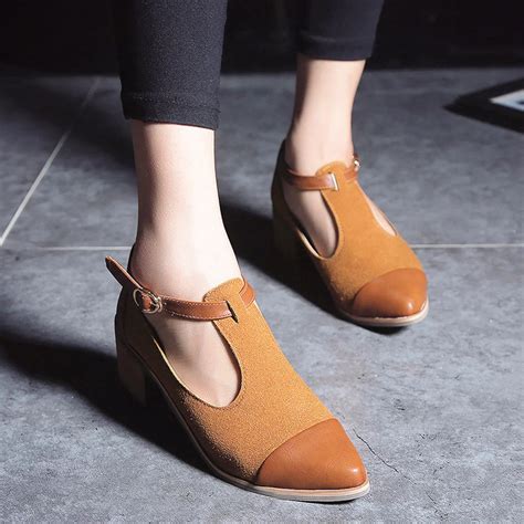 Women Pointed Toe Oxfords British Style Low Heels Patchwork Buckle ...