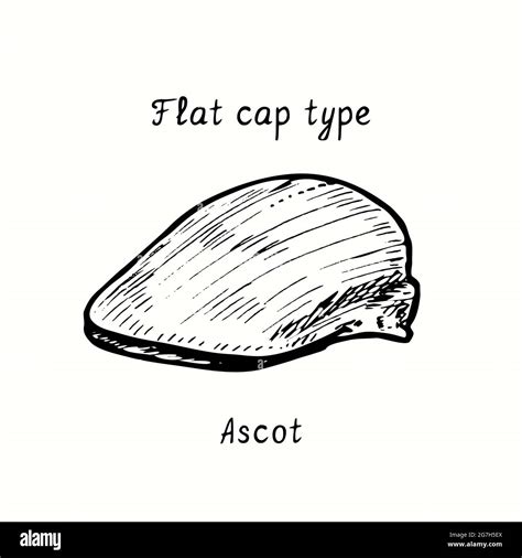 Flat cap type, ascot. Ink black and white drawing outline illustration Stock Photo - Alamy