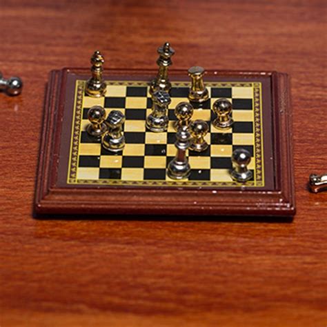 1:12 Scale Dollhouse Miniature Metal Chess Set Board Toys Gold & Silver Pieces - buy from 8$ on ...