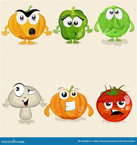 Set of Colorful Vegetable Cartoon Characters. Stock Illustration ...