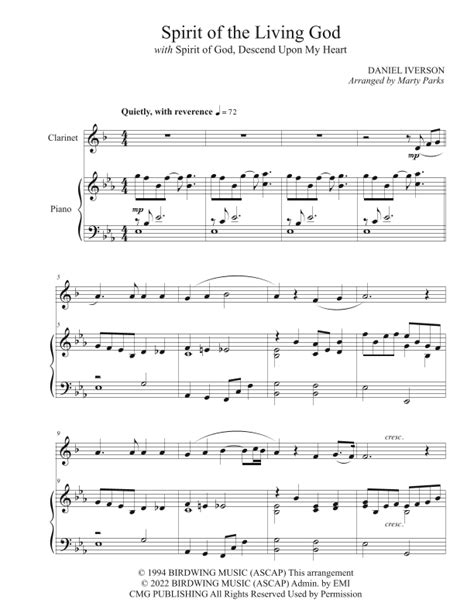 Spirit Of The Living God (arr. Marty Parks) Sheet Music | Daniel Iverson | Clarinet and Piano