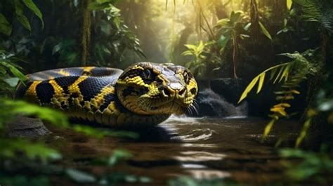 Premium AI Image | Giant anaconda yellow eyes stalking prey