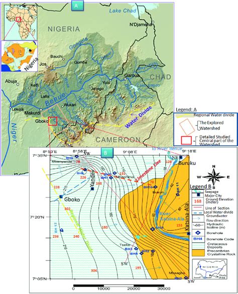 Maps showing: (A) Regional viewpoint of Watersheds in Benue River ...