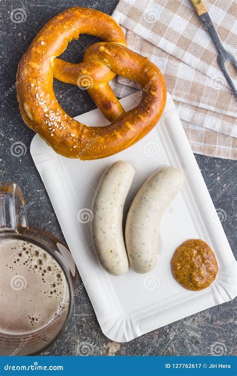 The Bavarian Weisswurst, Pretzel and Mustard. Stock Image - Image of octoberfest, original ...