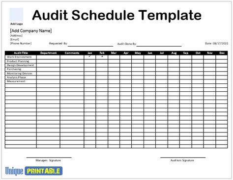 Audit Schedule Template 01