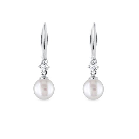 Earrings in White Gold with a Pearl and Brilliants | KLENOTA