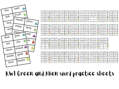 RWI Green and Alien words practice sheets | Teaching Resources