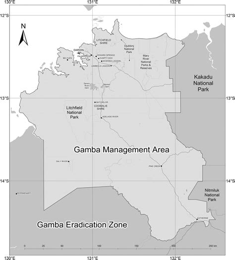 Map of Greater Darwin showing key sites, national parks and present ...